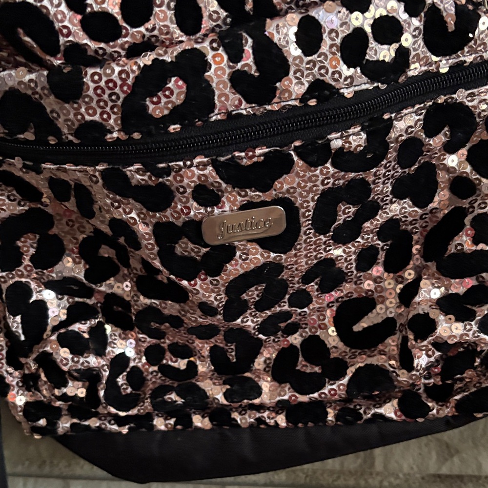 Leopard Print Kids Backpack with Initial K - Picture 5 of 14
